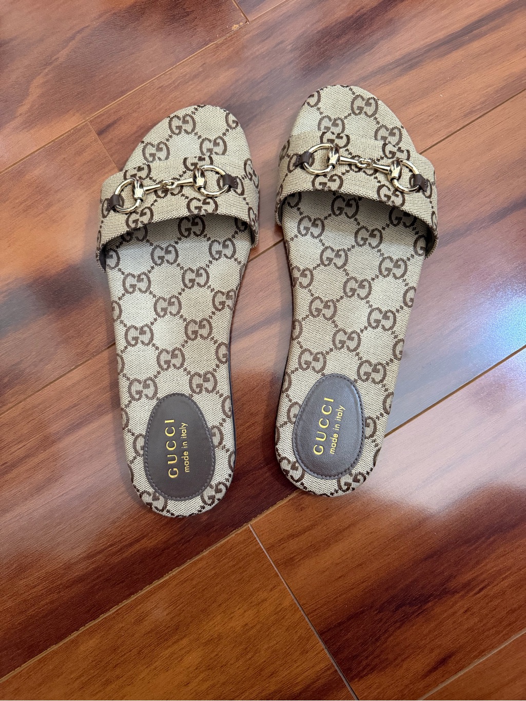 Gucci Brown Gg Canvas Horsebit Slide Mules